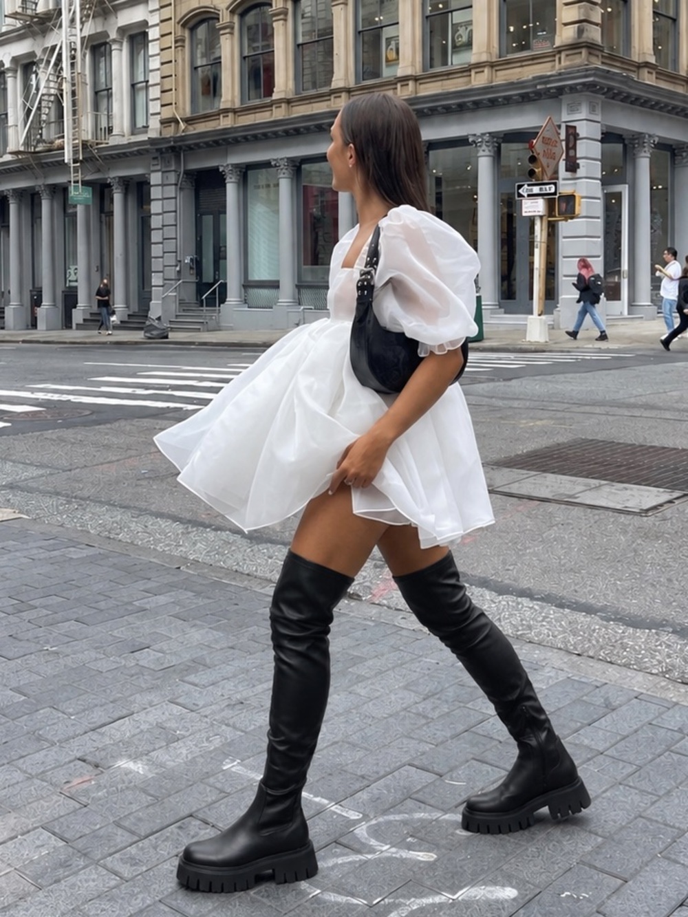 Zara White Puff-Sleeve Mini Dress